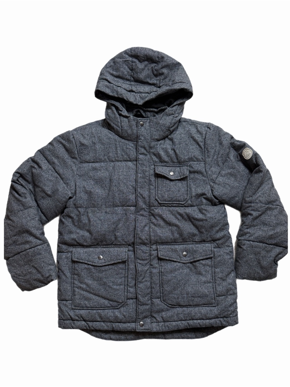 GAP Kids Boys Grey Houndstooth Check Puffer Jacket XXL 14/16 Fall Winter Coat